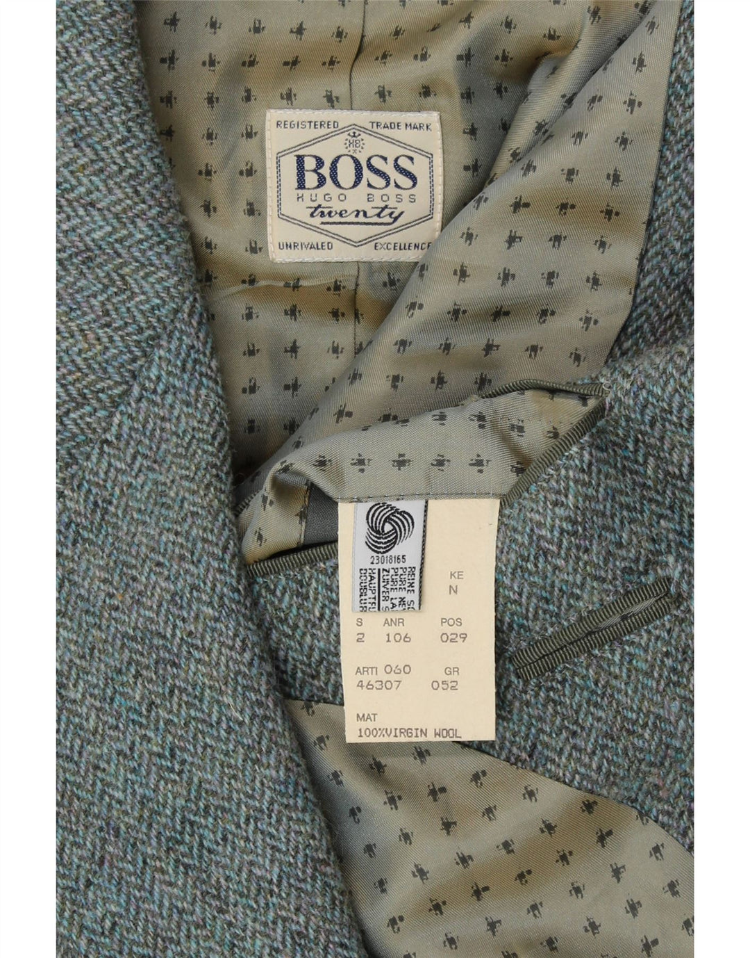 Blazer pentru bărbați HUGO BOSS cu 2 nasturi IT 52 XL Blue Herringbone Lână nouă
