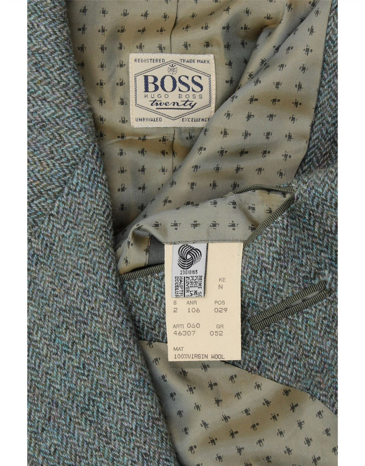 Blazer pentru bărbați HUGO BOSS cu 2 nasturi IT 52 XL Blue Herringbone Lână nouă