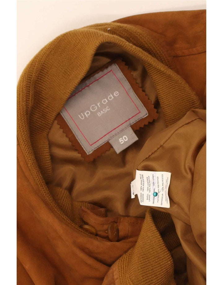 Bomber vintage pentru bărbați din piele intoarsa IT 50 mare, maro, din piele