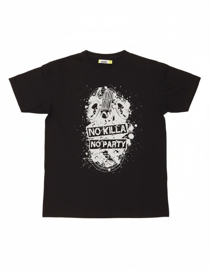 DIADORA Mens Graphic T-Shirt Top Medium Black Cotton