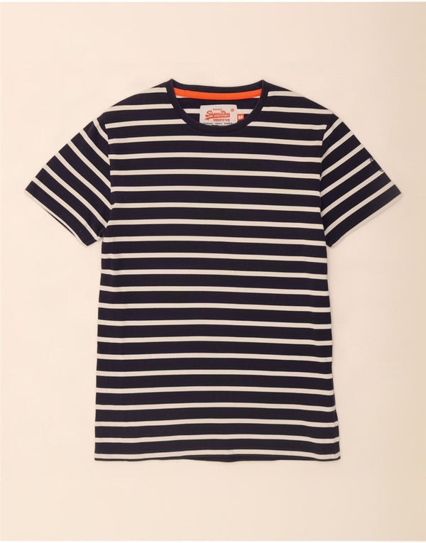 Superdry Mens T-Shirt Top Medium Navy Blue Striped Cotton