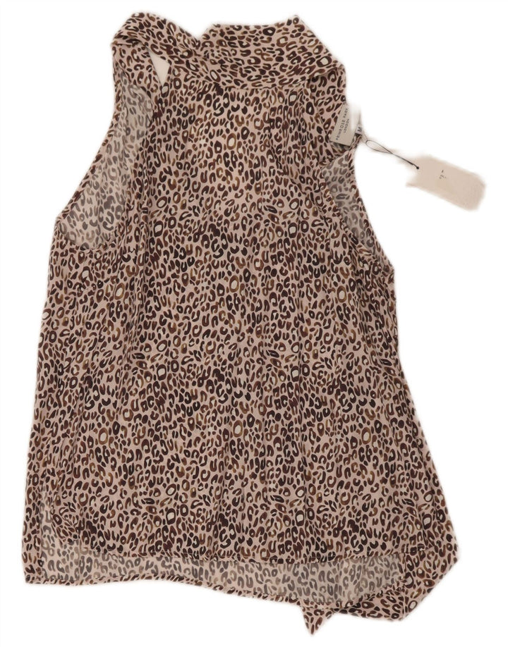 Primrose Femei Front Tie Halter Top UK 12 Medium Brown Animal Print Mătase