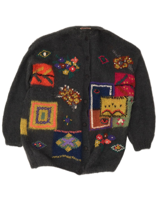 Pulover cardigan cu grafică vintage pentru femei UK 18 XL, gri, mozaic