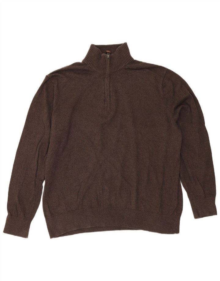 Eddie Bauer Pulover cu fermoar pentru bărbați, bumbac maro XL