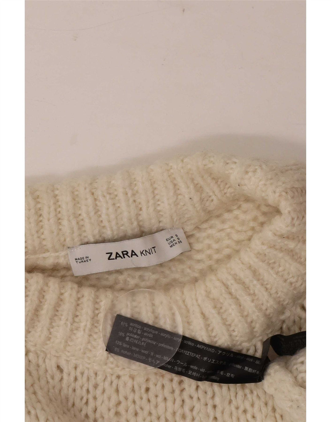Pulover supradimensionat pentru femei Zara, cu gâtul turn, UK 10, mic, alb