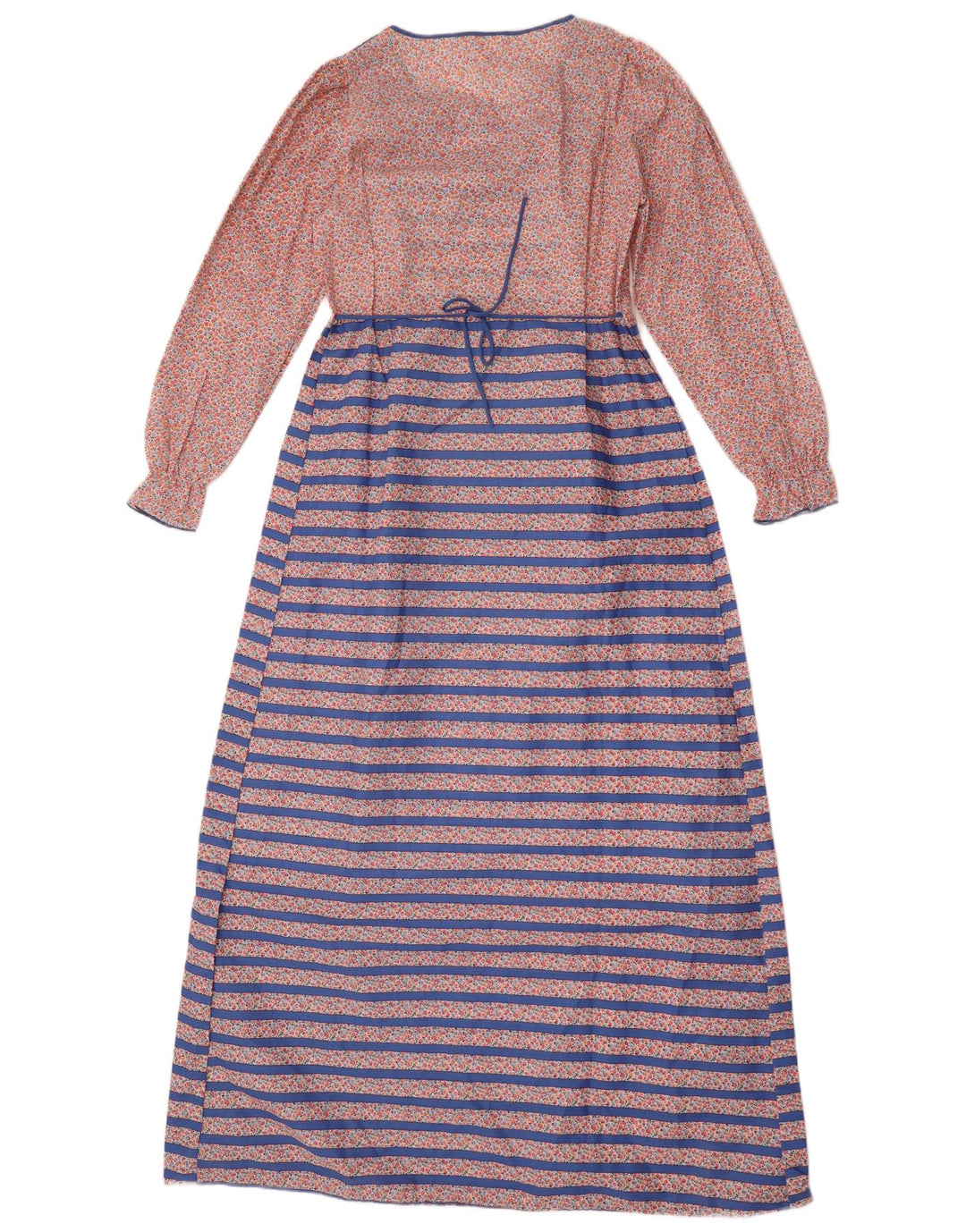 Rochie maxi cu mânecă lungă vintage pentru femei UK 14 Poliester cu dungi albastre medii