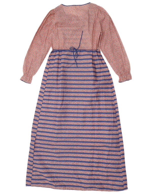 Rochie maxi cu mânecă lungă vintage pentru femei UK 14 Poliester cu dungi albastre medii