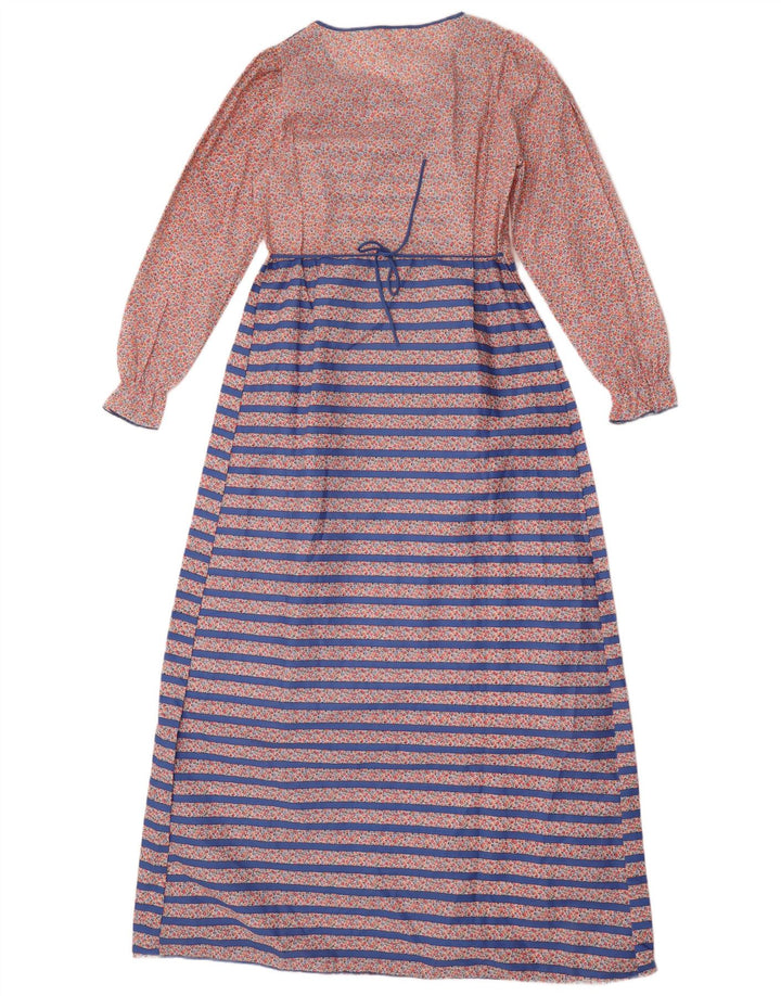 Rochie maxi cu mânecă lungă vintage pentru femei UK 14 Poliester cu dungi albastre medii