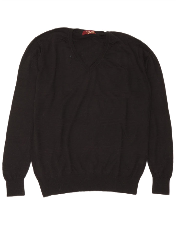Pulover cu decolteu în V Zara pentru bărbați, XL, lână neagră