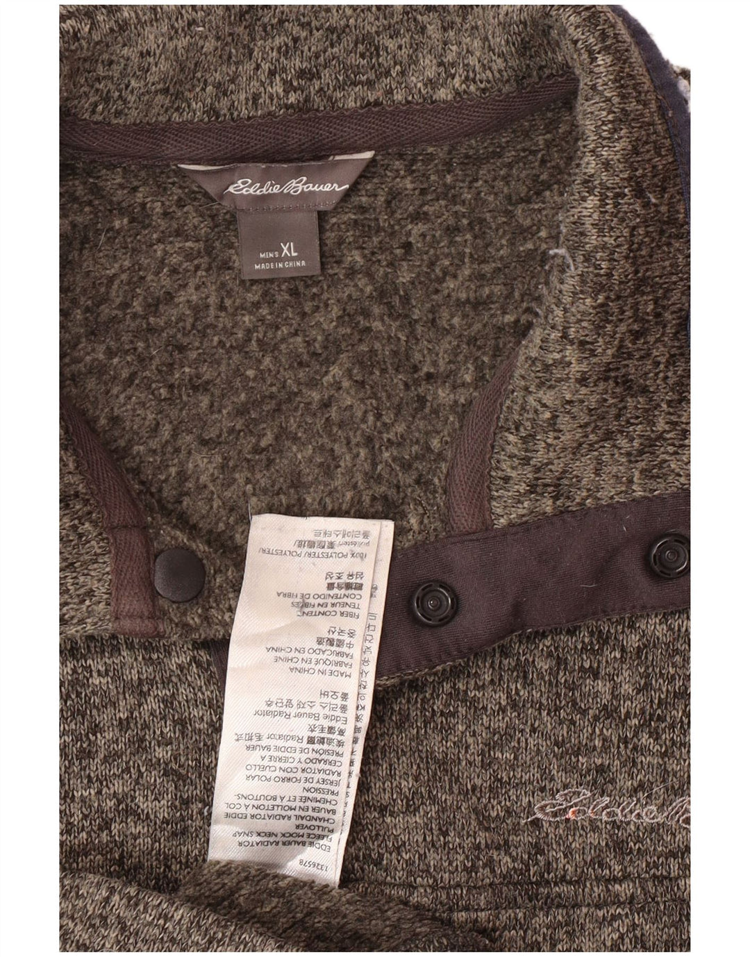 EDDIE BAUER Hanorac pentru bărbați, cu gât cu nasturi, XL, poliester cu pată gri