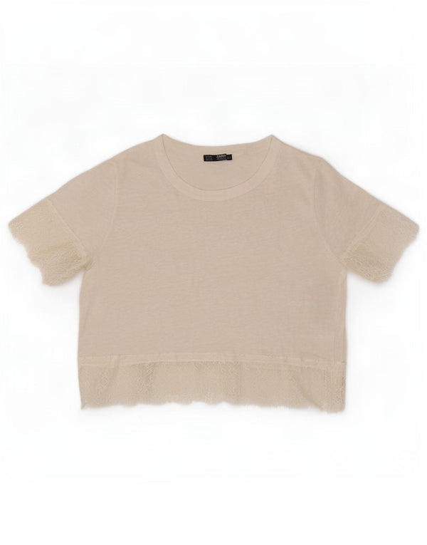 Bluză Crop Top pentru femei Zara UK 12, in alb mediu