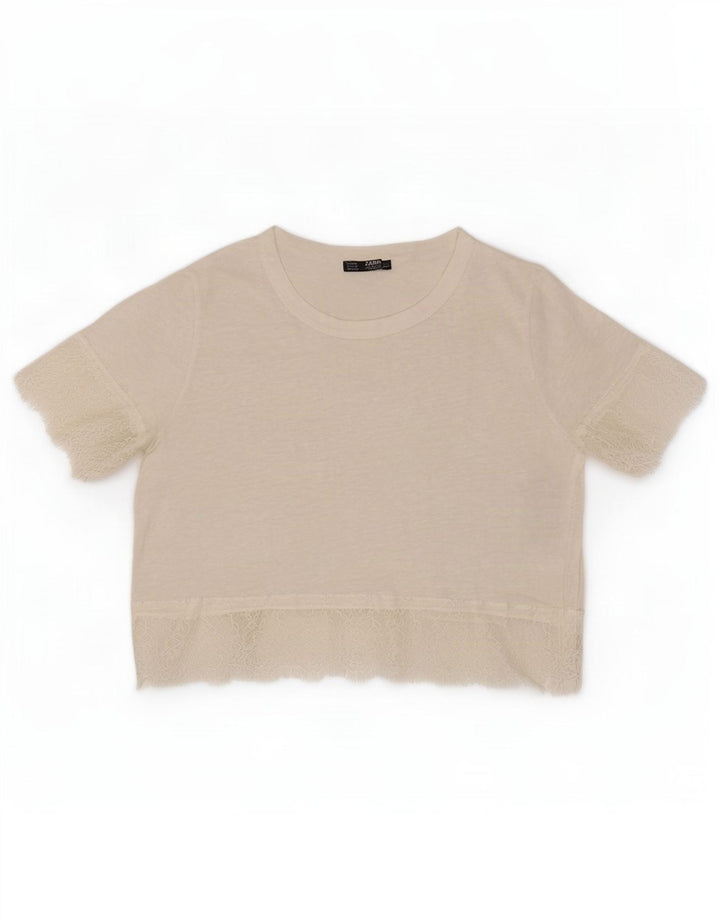 Bluză Crop Top pentru femei Zara UK 12, in alb mediu