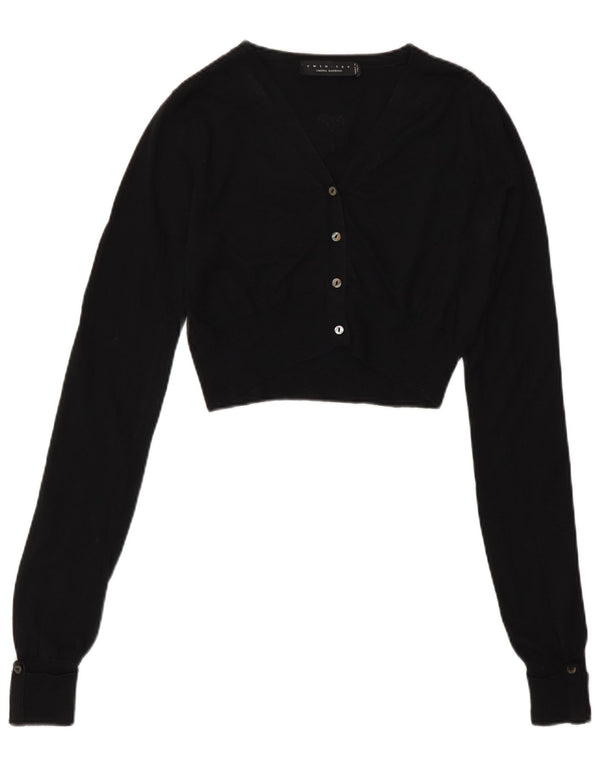 Simona Barbieri Pulover Cardigan Crop Twin-Set Femei UK 12 Medium Negru
