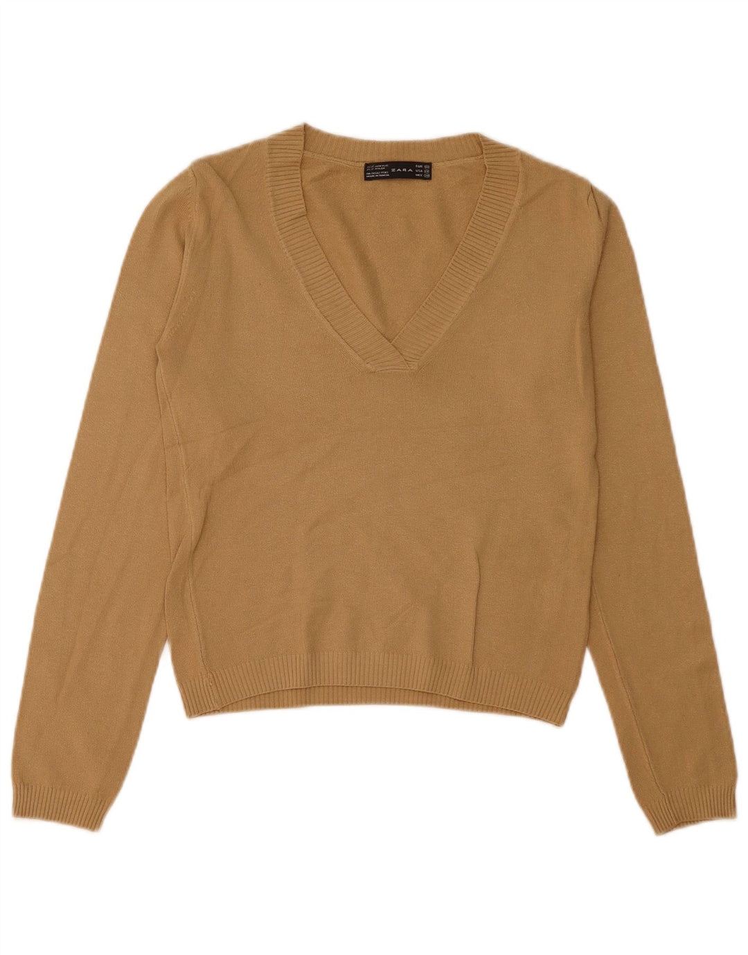 Pulover pentru femei cu decolteu în V Zara UK 12 Medium Bej Acrilic
