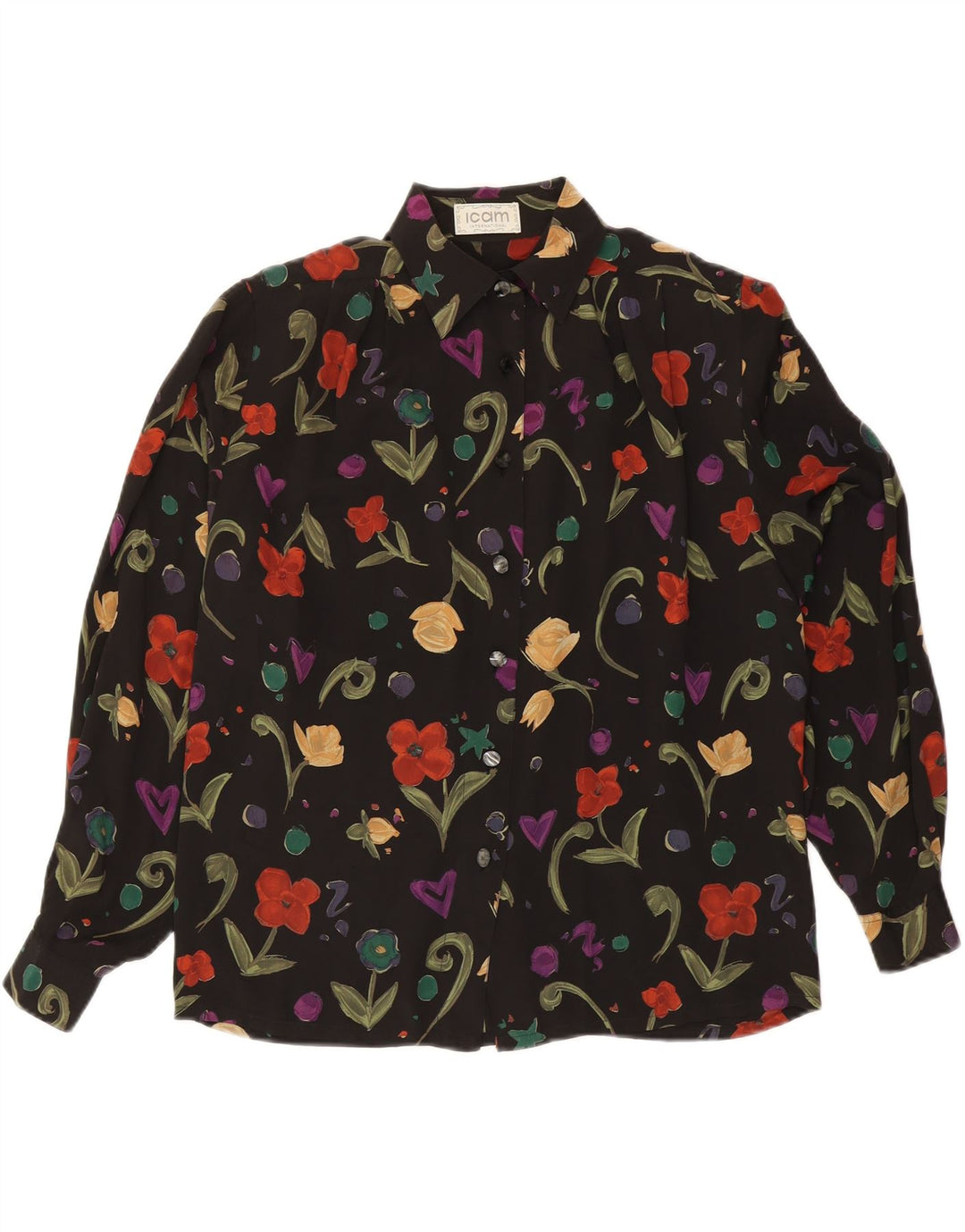 Bluză cămașă pentru femei ICAM IT 46 Acetat floral mare negru