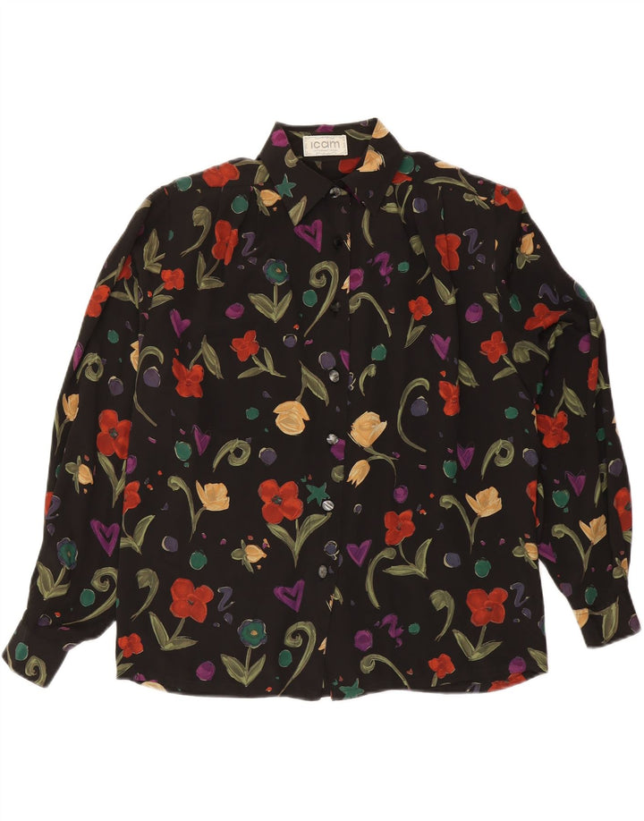Bluză cămașă pentru femei ICAM IT 46 Acetat floral mare negru