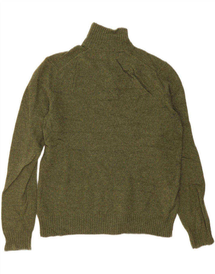 Pulover J. Crew pentru bărbați, cu fermoar și gât, lână verde mediu