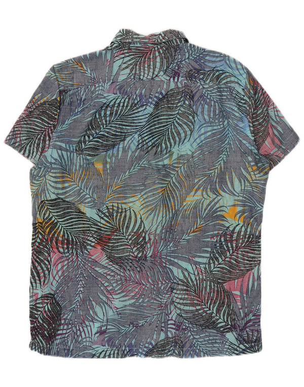 Cămașă cu mânecă scurtă pentru bărbați Pull & Bear, mare, albastră, din bumbac, hawaian