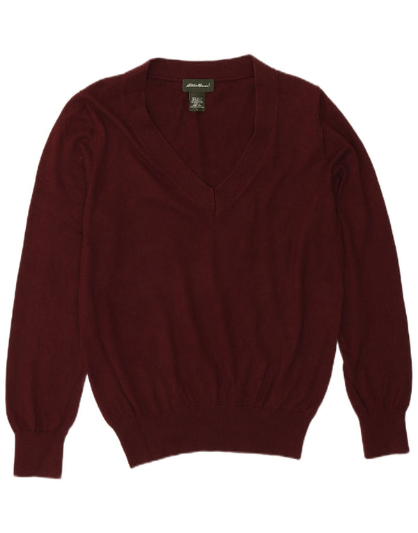 Pulover pentru damă Eddie Bauer cu decolteu în V, UK 16, bumbac burgundy mare