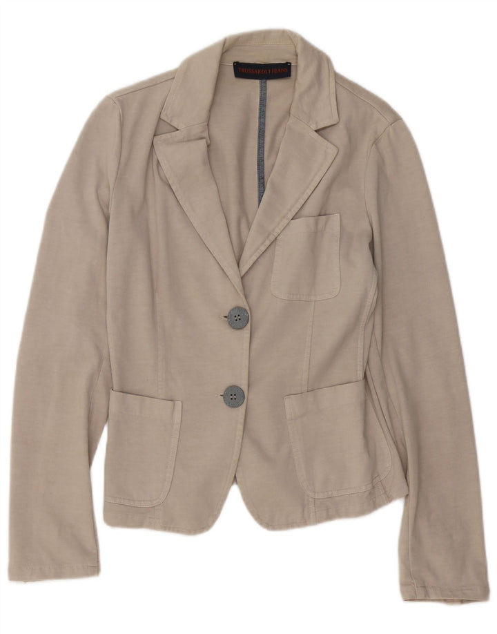 Jachetă pentru femei TRUSSARDI JEANS Blazer cu 2 nasturi UK 12 Bej mediu