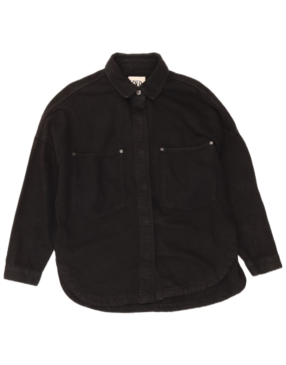 ZARA Womens Oversized Denim Shirt UK 10 Small Black Cotton