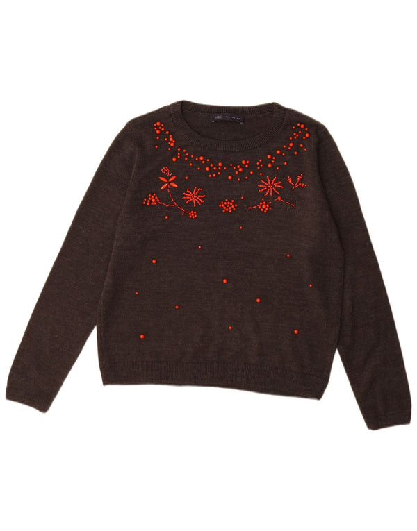 Pulover pentru femei Marks & Spencer cu decolteu cu barca UK 14 mare, gri, floral