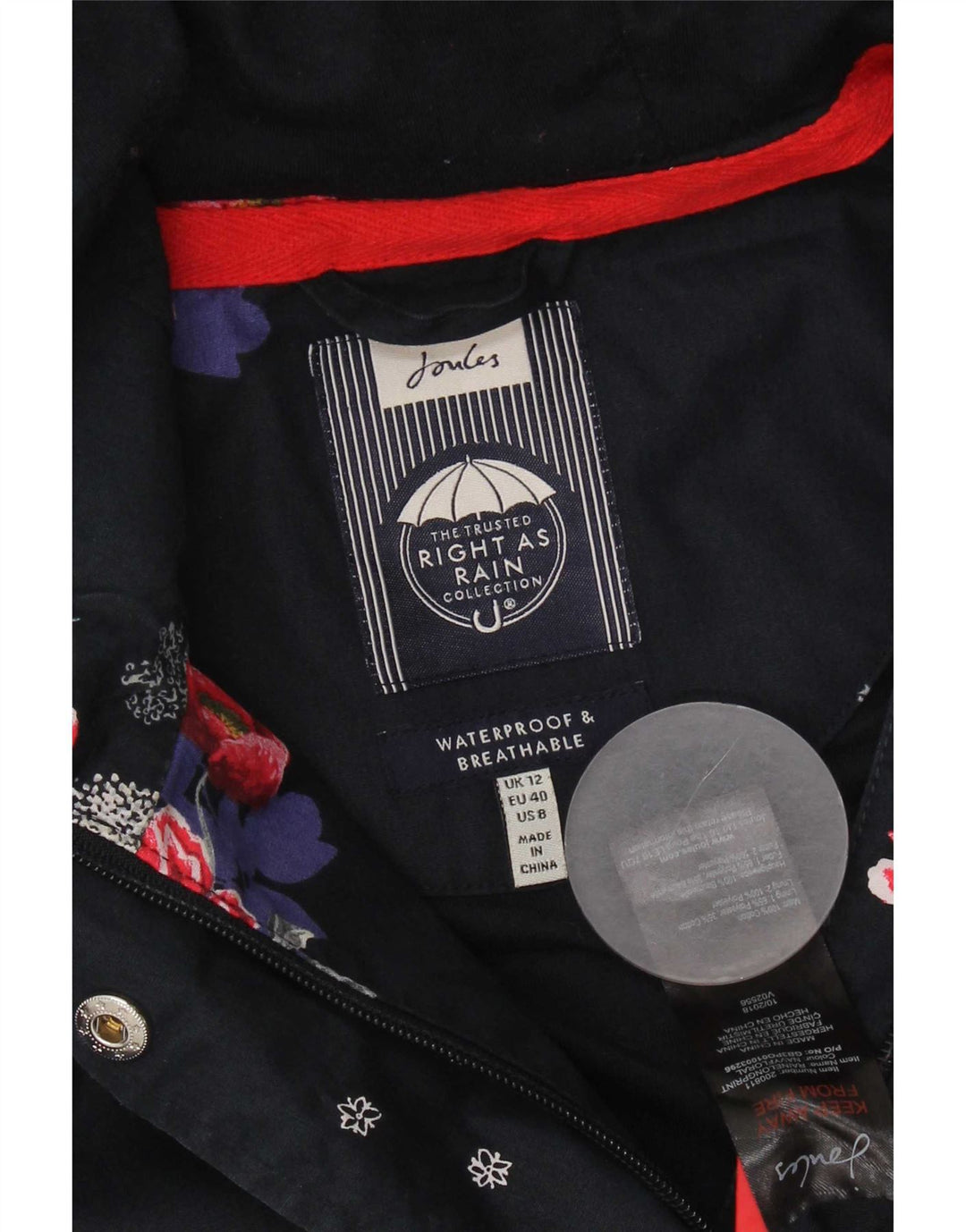 Pelernă de ploaie cu glugă pentru femei Joules UK 12 Medium Bluemarin Floral Poliester