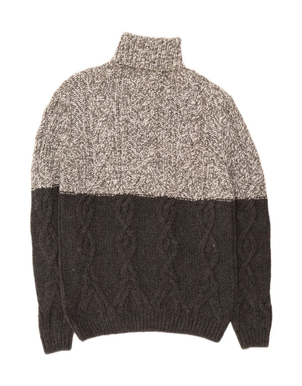 Pulover pentru bărbați Zara, cu gât rulat, XL, gri, acrilic, bloc de culoare