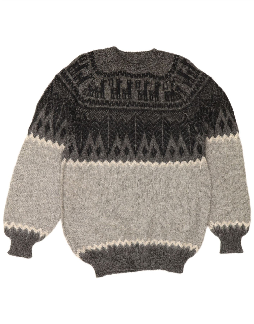 Pulover vintage pentru bărbați cu decolteu rotund, mic, gri, geometric