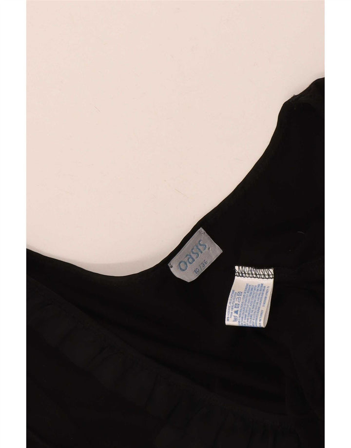 Bluză pentru femei Oasis cu volane în față Top UK 10 Small Black Viscose