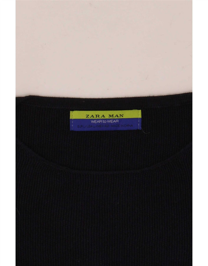 Pulover pentru bărbați Zara, cu decolteu, mare, bleumarin