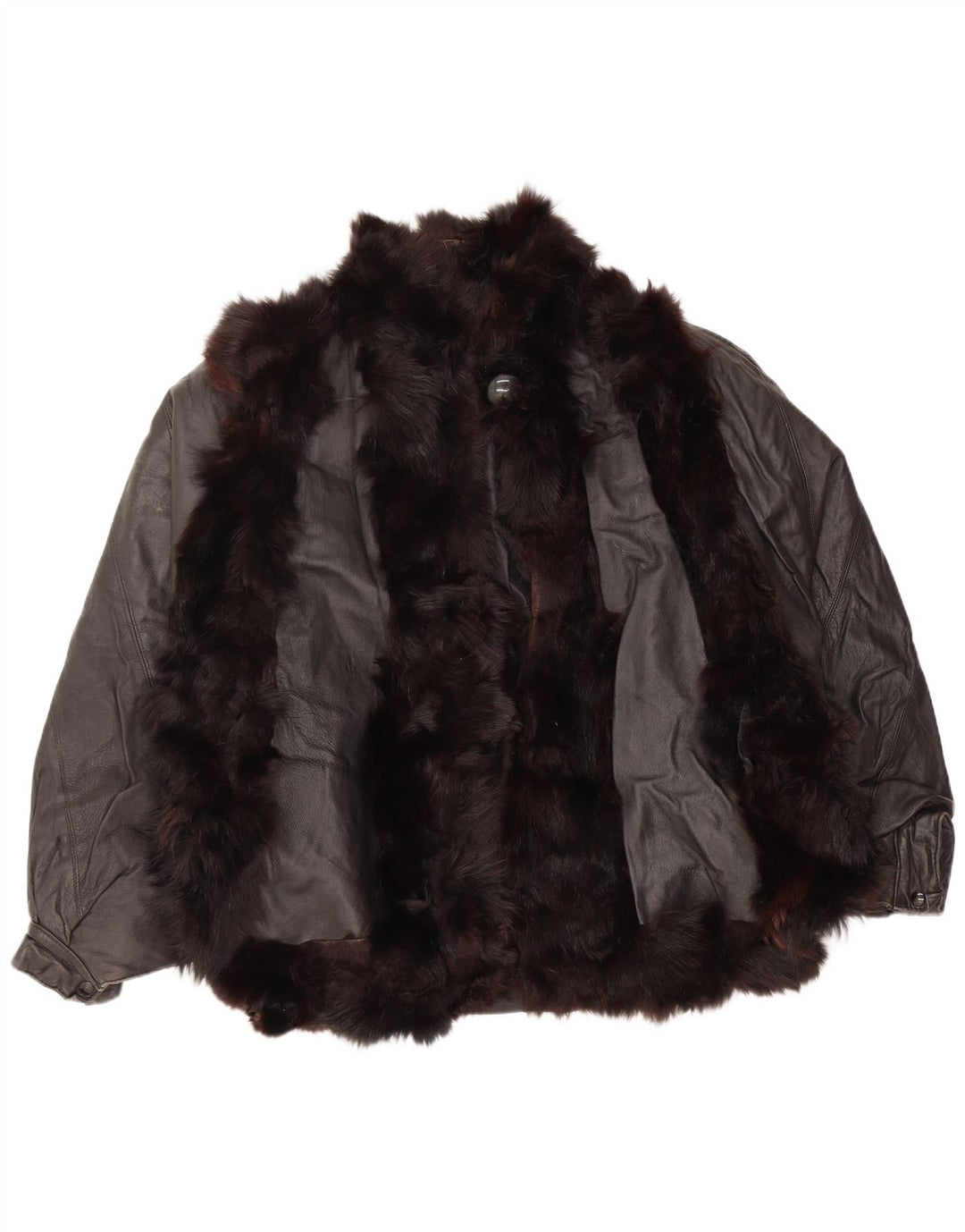 Jachetă de piele de blană vintage pentru femei UK 14 Medium Black