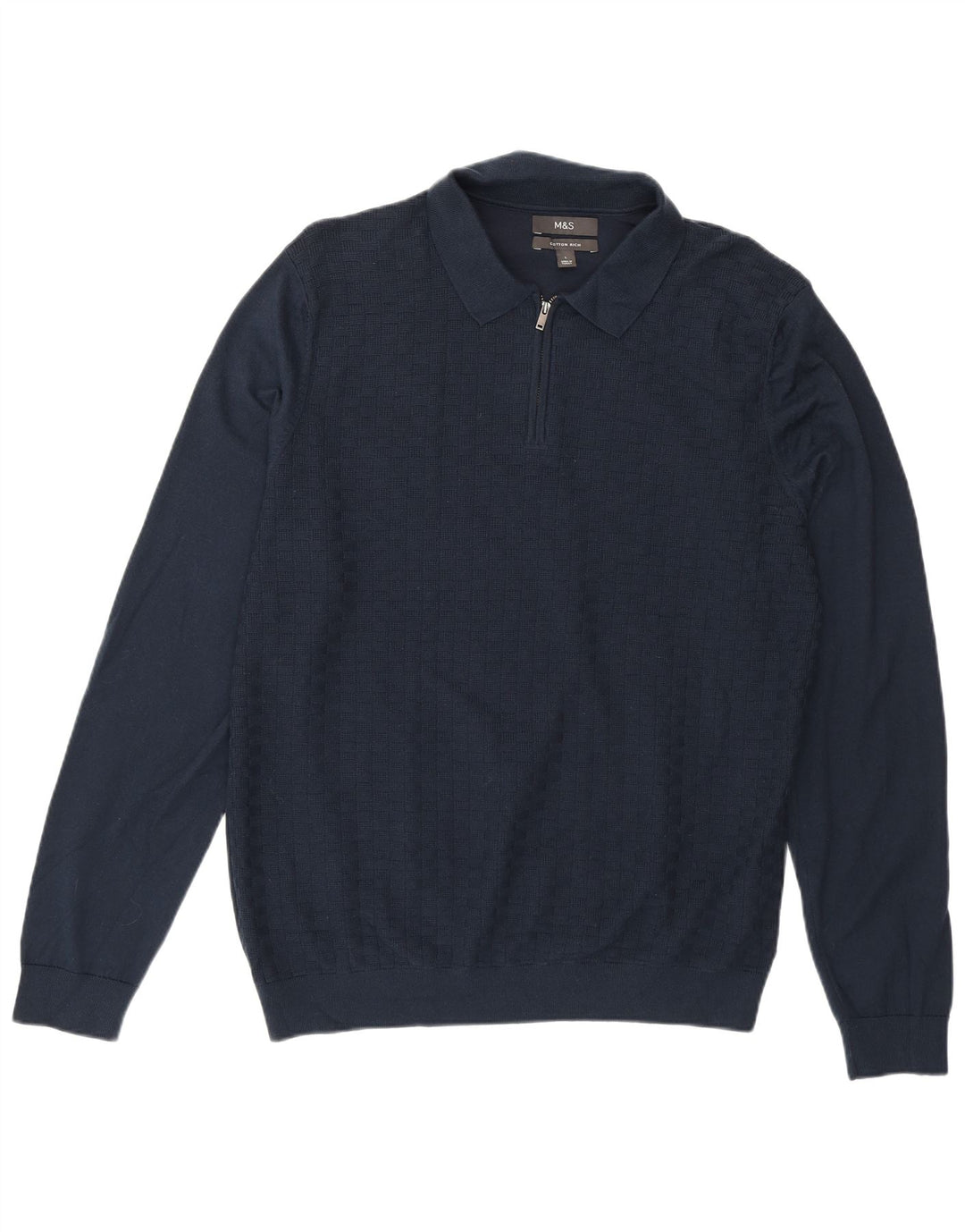 Marks & Spencer Pulover cu gât polo pentru bărbați, mare, bleumarin, geometric
