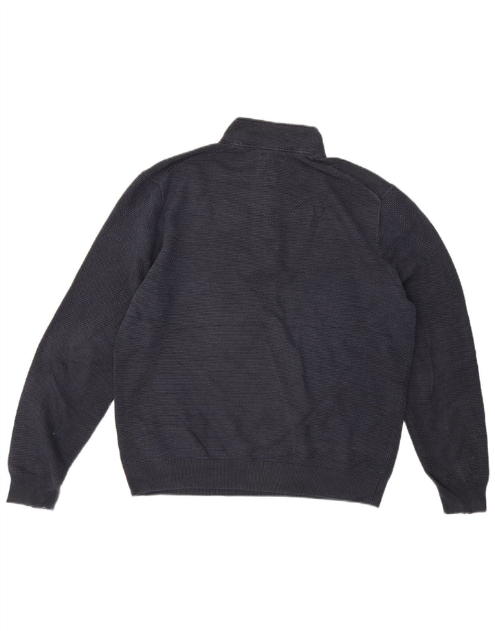 Massimo Dutti Pulover pentru bărbați cu gât cu nasturi, bumbac bleumarin 2XL