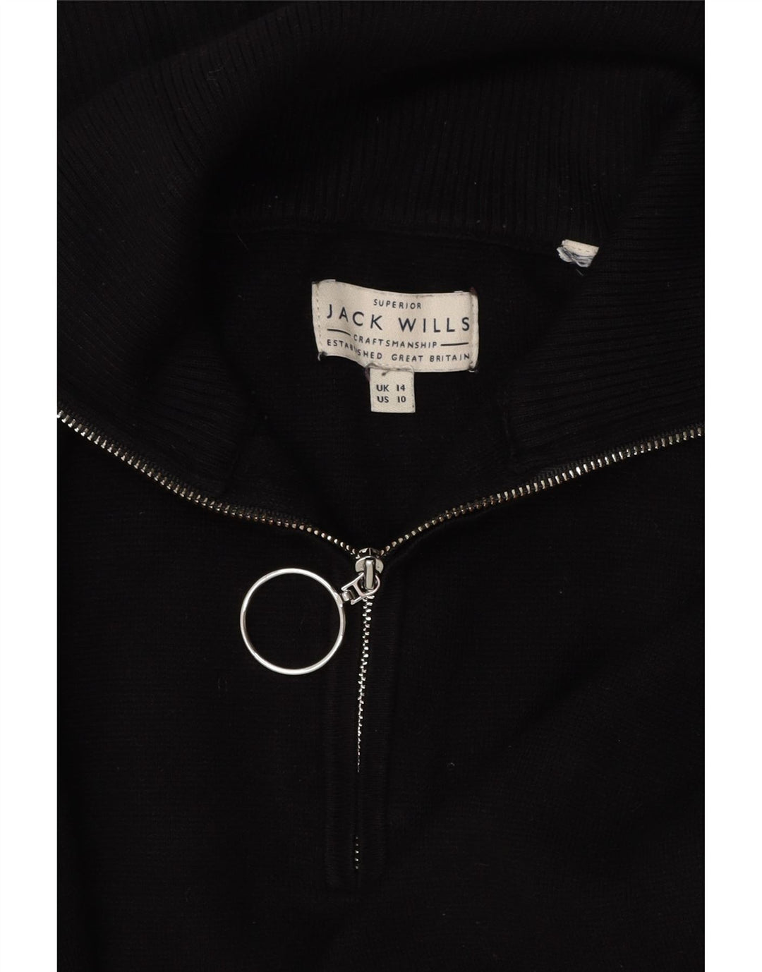 JACK WILLS Pulover cu fermoar supradimensionat pentru femei UK 14 mare negru