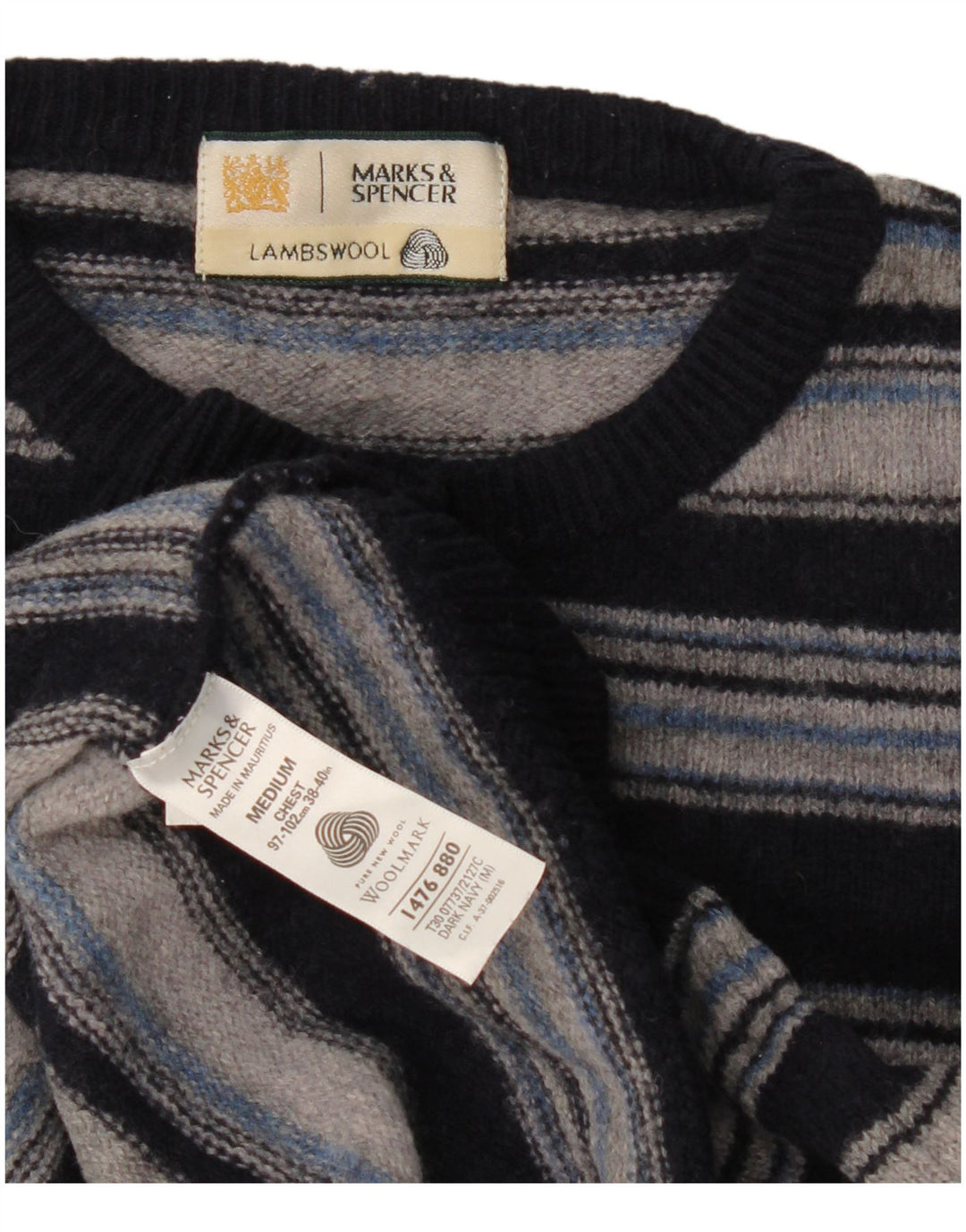 Pulover pentru bărbați Marks & Spencer, cu gât crew, în dungi, albastru bleumarin mediu