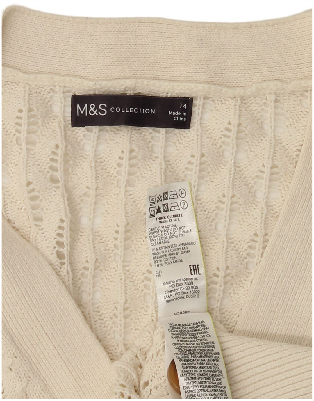 Pulover cardigan pentru femei Marks & Spencer UK 14, mare, alb, bumbac