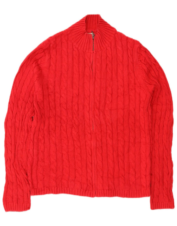 Pulover cardigan cu fermoar complet pentru femei L.L.Bean UK 14 bumbac roșu mediu
