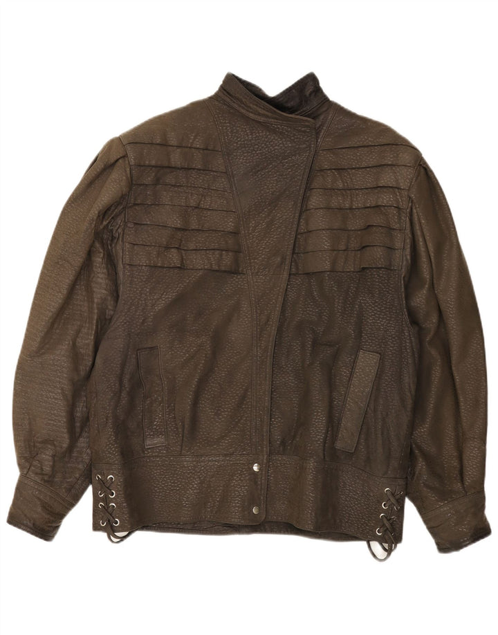 Jachetă de piele vintage pentru femei UK 20 2XL piele maro