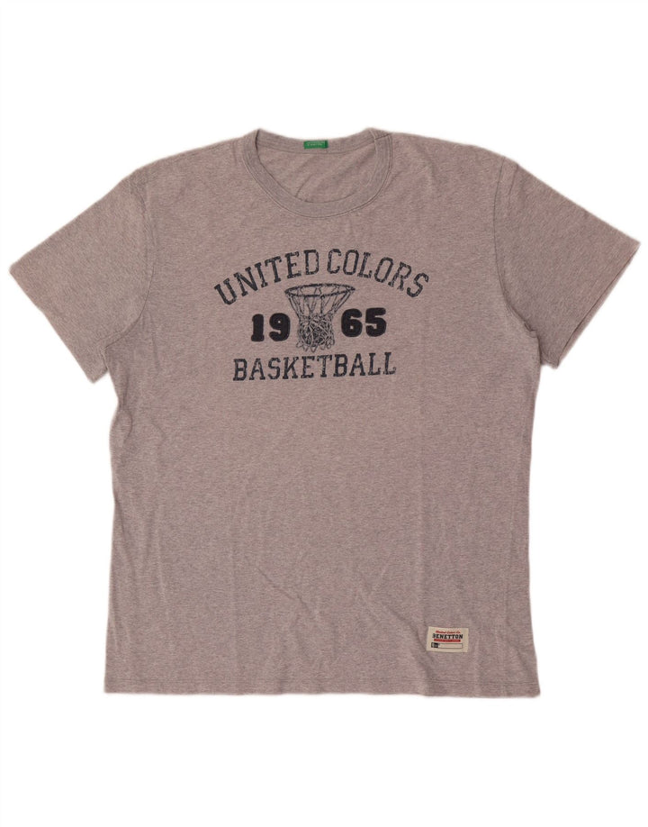 Tricou grafic Benetton pentru bărbați Top mare, gri cu pete