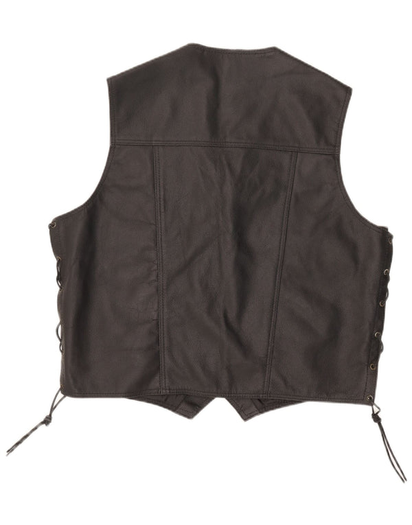 Vestă din piele vintage pentru femei Motorstyle cu grafică UK 24 4XL Negru