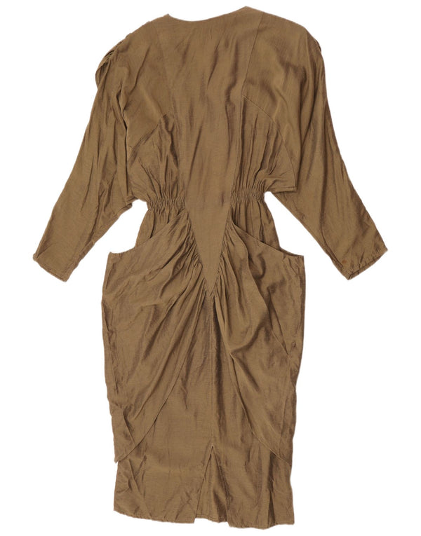 Rochie teacă cu mânecă lungă pentru femei vintage UK 12 Medium Khaki Viscose