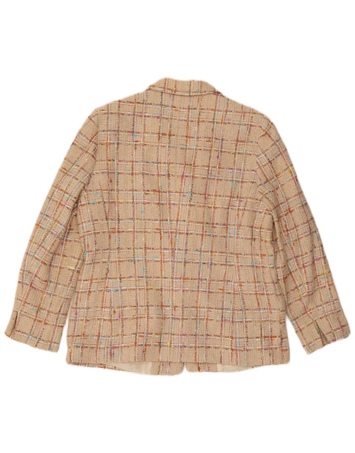 Jachetă Elegance pentru femei, cu 6 nasturi, UK 18 XL, bumbac cu carouri bej