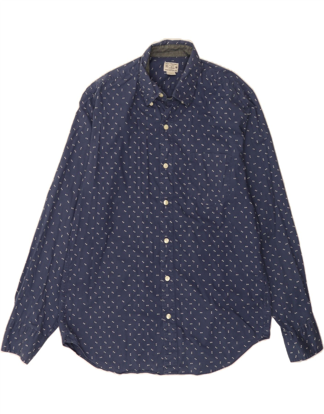 J. CREW Mens Tailored Fit Shirt Medium Navy Blue Spotted Cotton Vintage J. Crew and Second-Hand J. Crew from Messina Hembry 
