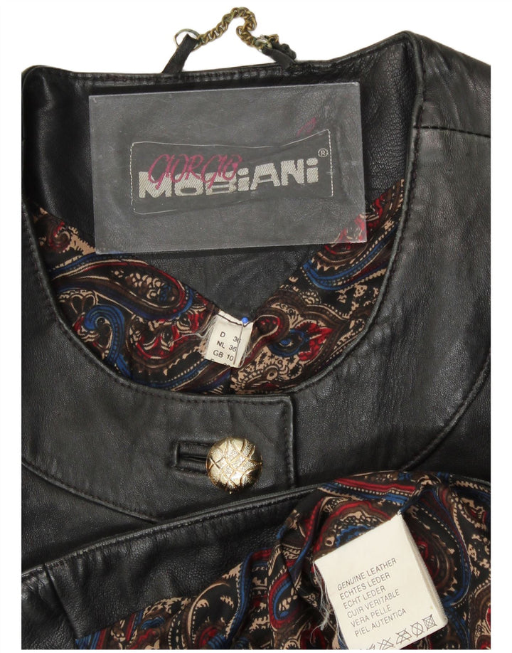 GIORGIO MOBIANI Womens Crop Leather Jacket UK 10 Small  Black Leather