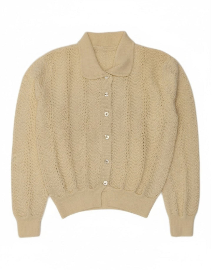 Pulover vintage cardigan crop pentru femei UK 10 Small Off White