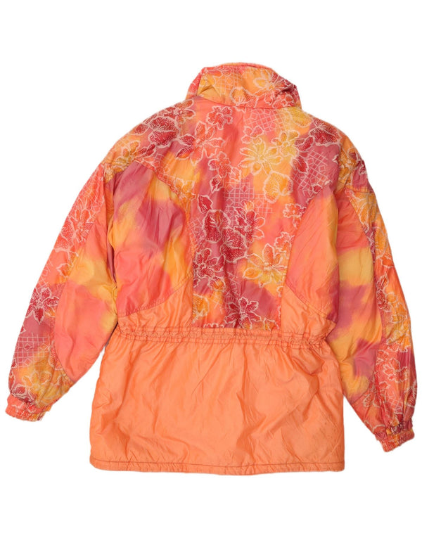 Jachetă căptușită supradimensionată pentru femei Vintage UK 14 Medium Orange Floral Poliamidă