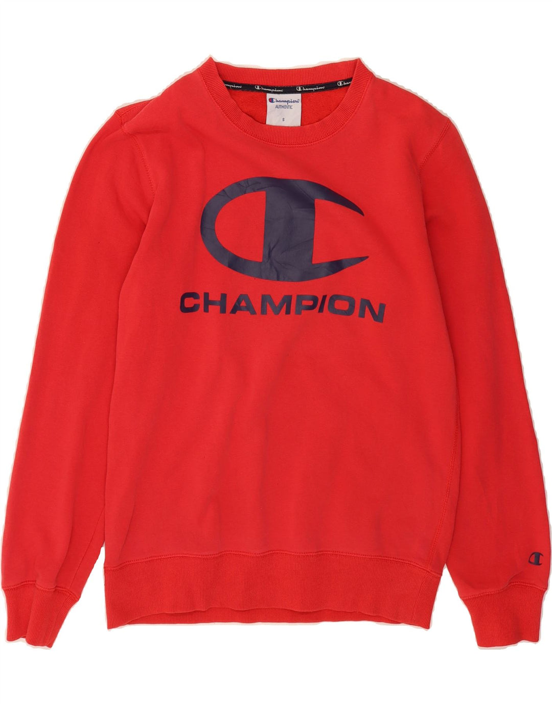 CHAMPION Mens Graphic Sweatshirt Jumper Small Red Cotton Vintage Champion and Second-Hand Champion from Messina Hembry 