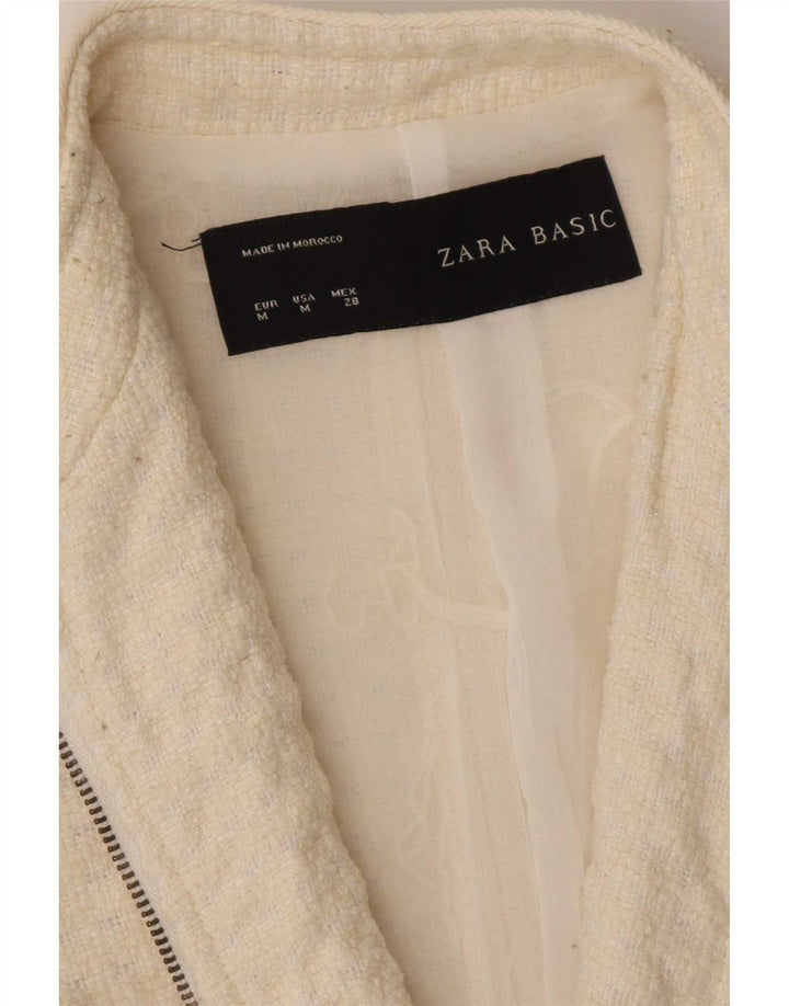 Jachetă pentru femei Zara, cu fermoar complet, UK 12, alb, mediu, acrilic