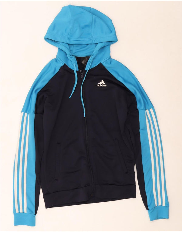Pulover Adidas pentru bărbați, cu fermoar, albastru, poliester color bloc